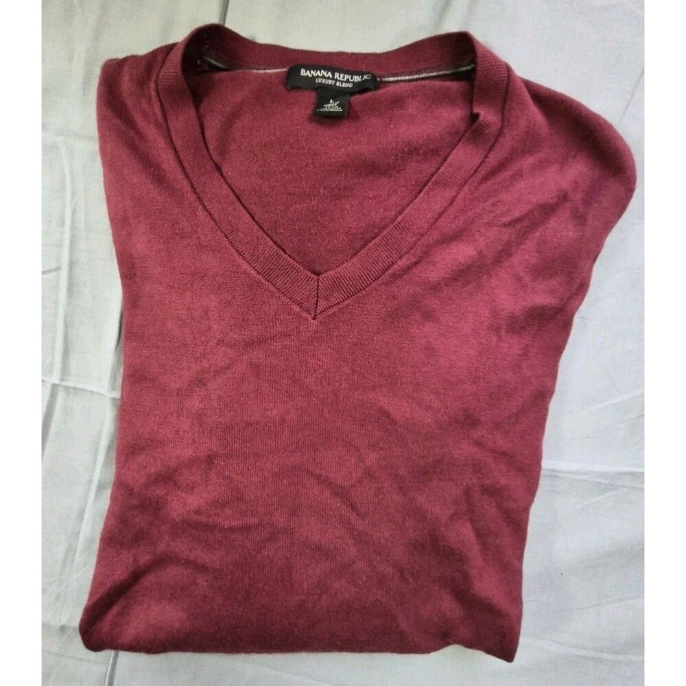 Banana Republic Silk Cashmere Blend V Neck Sweater Men's Size  Large Maroon